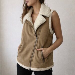 Ralph Lauren Tan Shearling Moto Jacket M Western Coastal Cowgirl